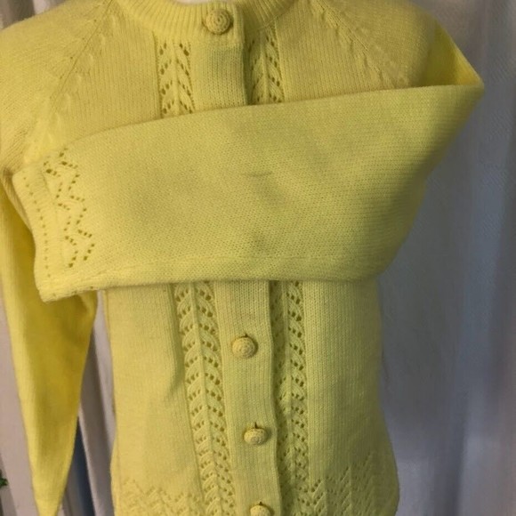 Vintage 80s Women's Medium Yellow Knit Cardigan Cottage Core Prairie Grannycore - Picture 5 of 6